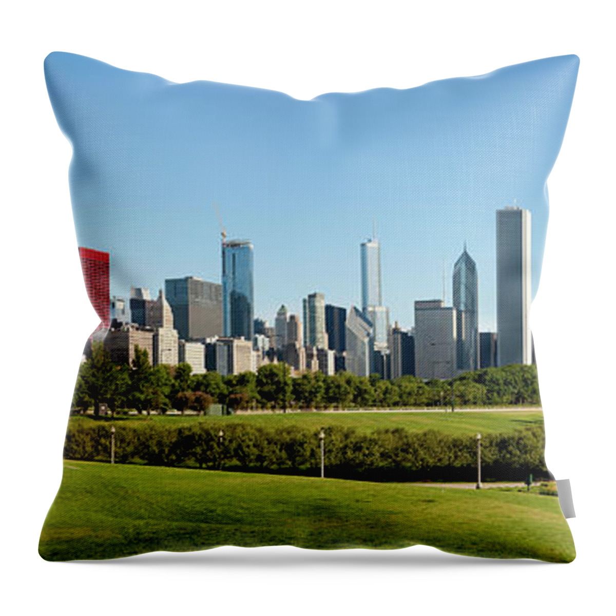 Panoramic Throw Pillow featuring the photograph Panoramic Chicago Skyline – xxxl by Helpinghandphotos