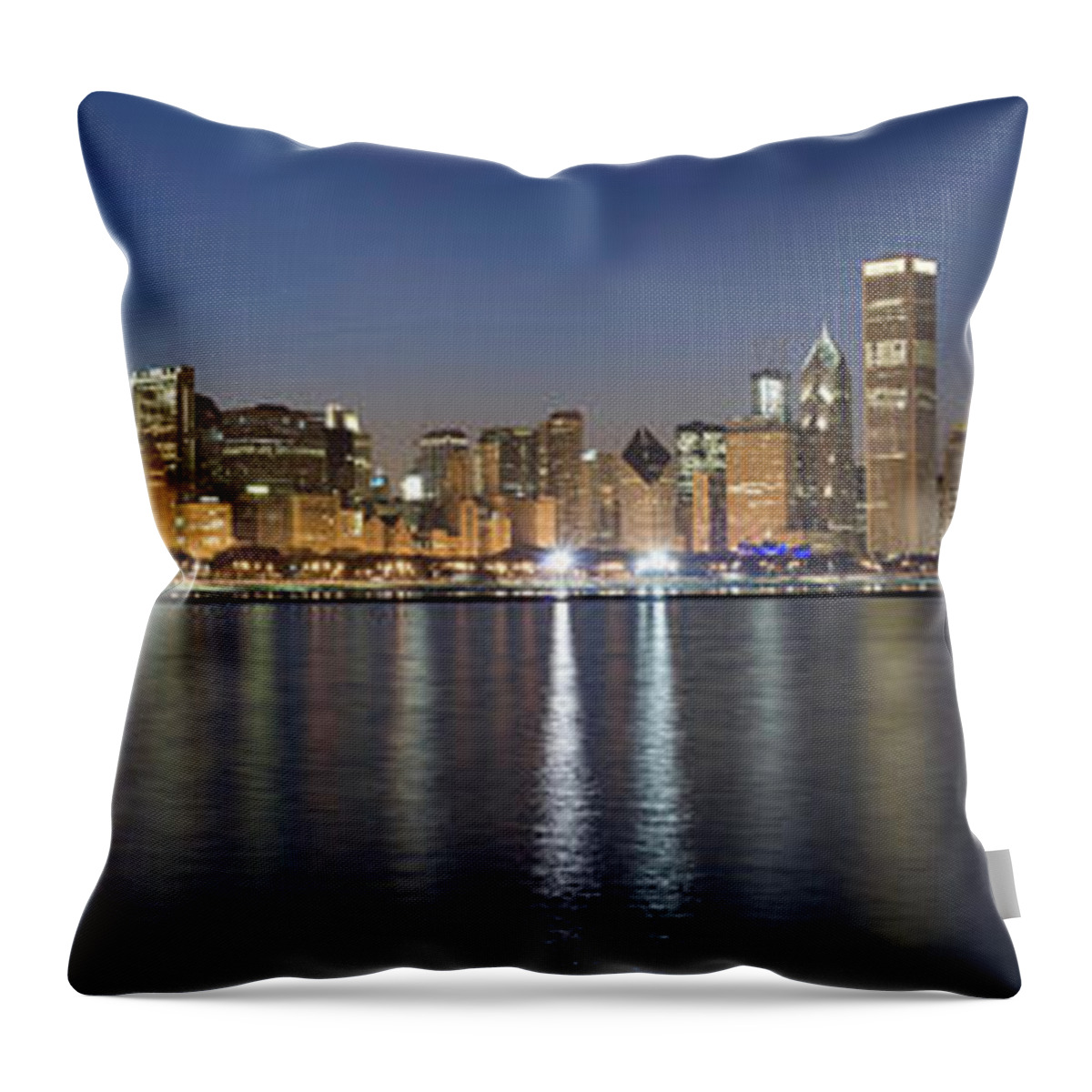 Water's Edge Throw Pillow featuring the photograph Panoramic View Of The Chicago Skyline by Chrisp0