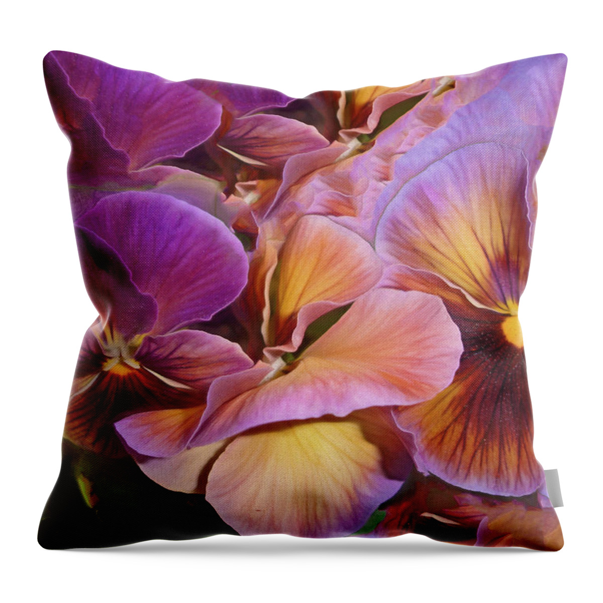 Pansy Throw Pillow featuring the photograph Pansy Field in Violet and Yellow 6 by Lynda Lehmann