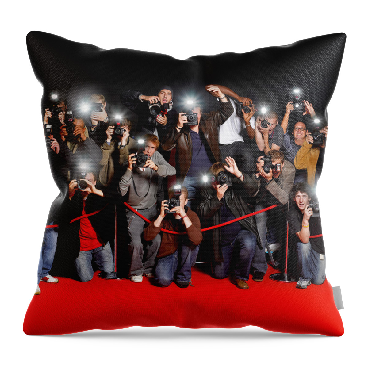 People Throw Pillow featuring the photograph Paparazzi Behind Cordon At Premiere by Peter Dazeley