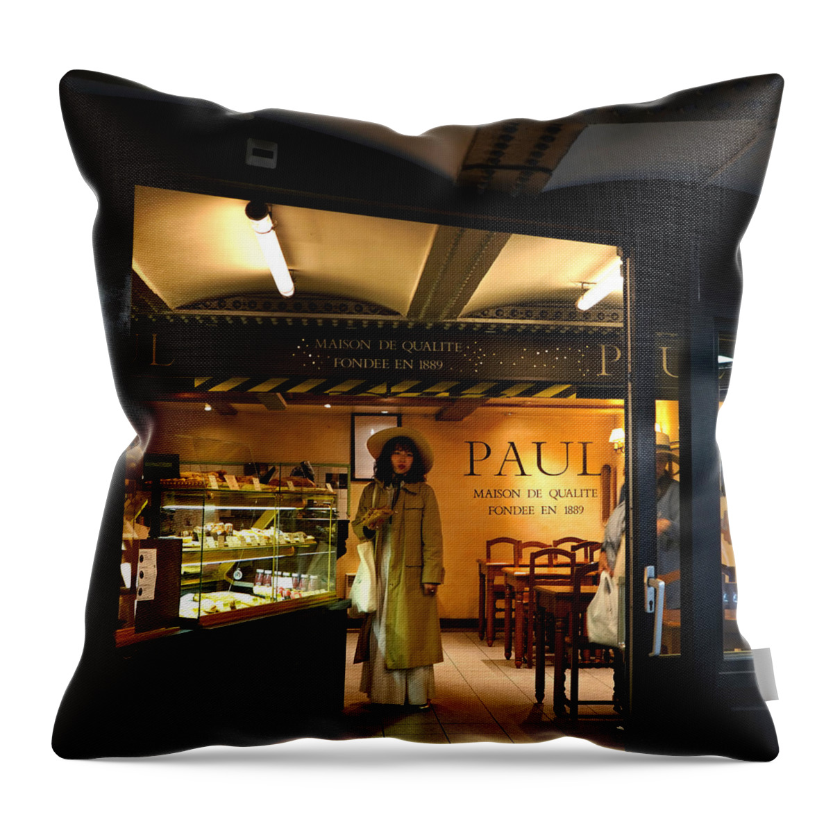 Paris Cafe Throw Pillow featuring the photograph Paris Cafe Girl by Andrew Fare