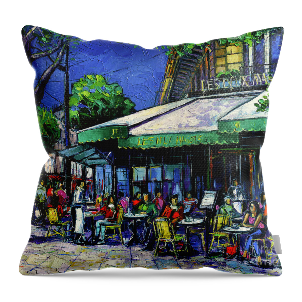 Les Deux Magots Throw Pillow featuring the painting Parisian Cafe by Mona Edulesco