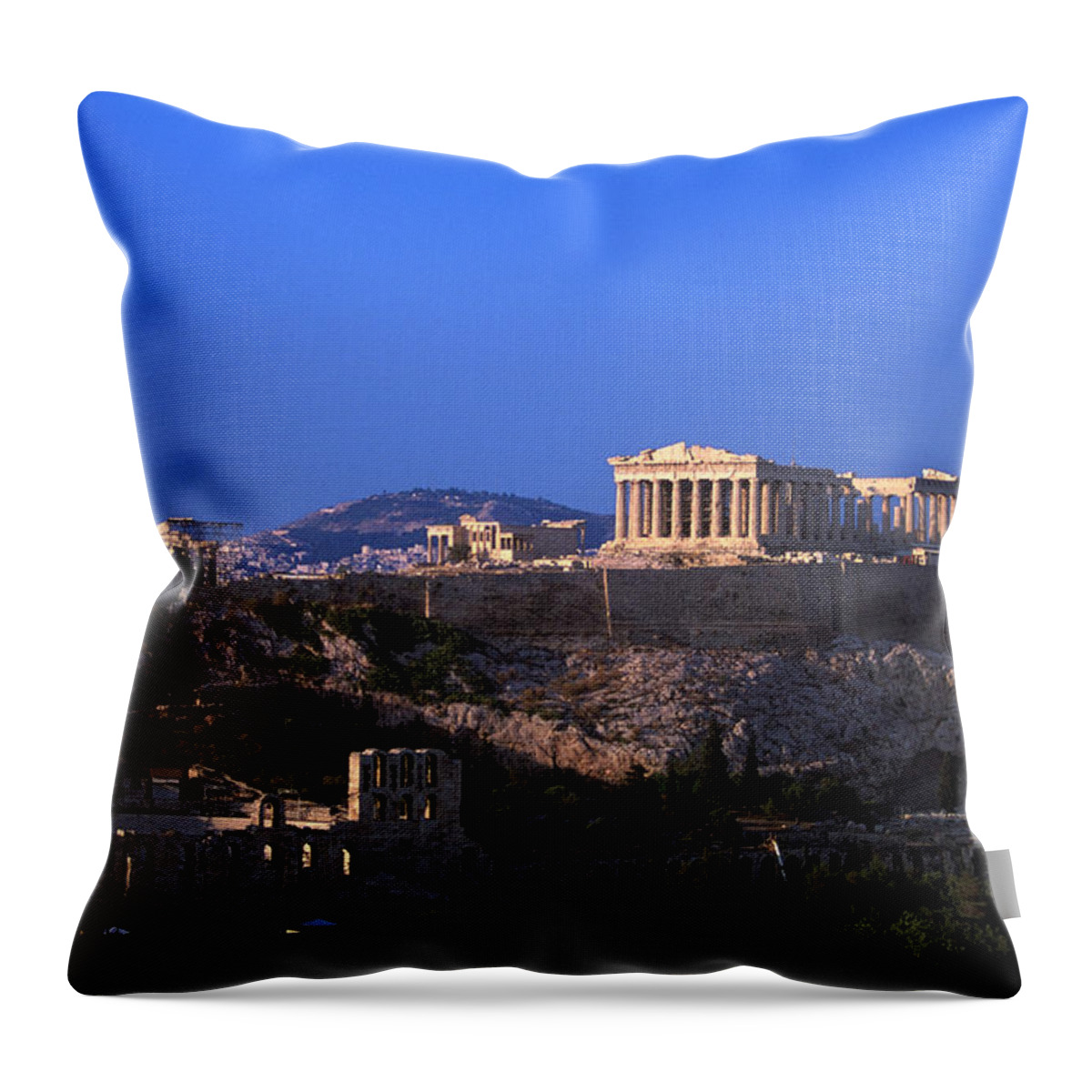 Scenics Throw Pillow featuring the photograph Parthenon From Filopapou At Dusk by Walter Bibikow