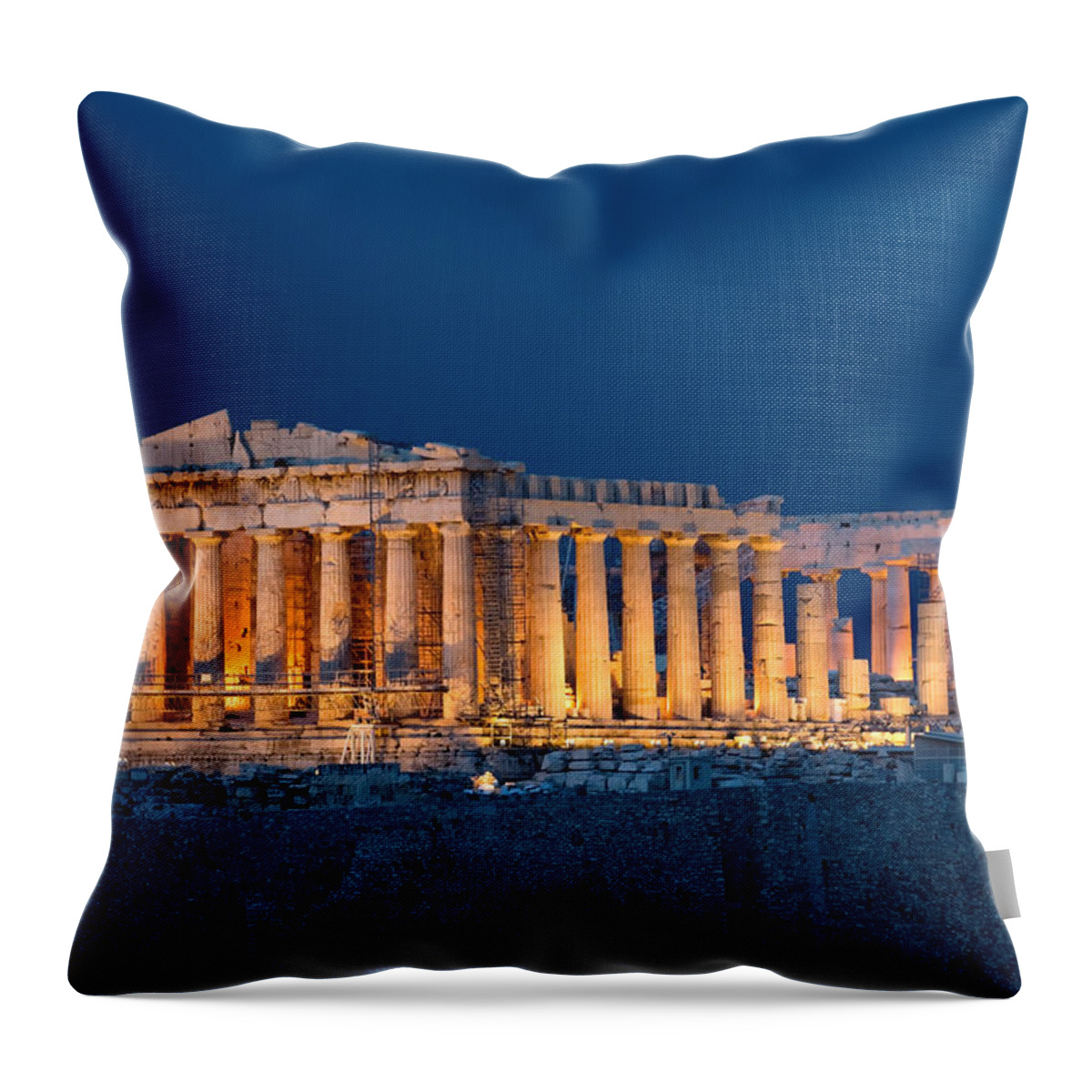 Evening Throw Pillow featuring the painting Parthenon in the Evening by Troy Caperton