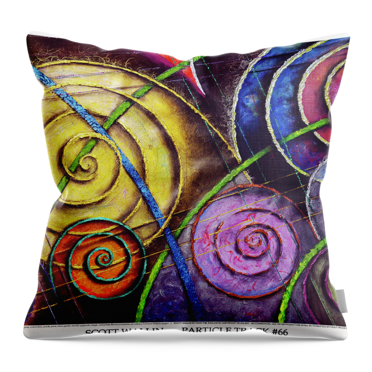 The Particle Track Series Is A Bright Throw Pillow featuring the painting Particle Track Sixty-six by Scott Wallin