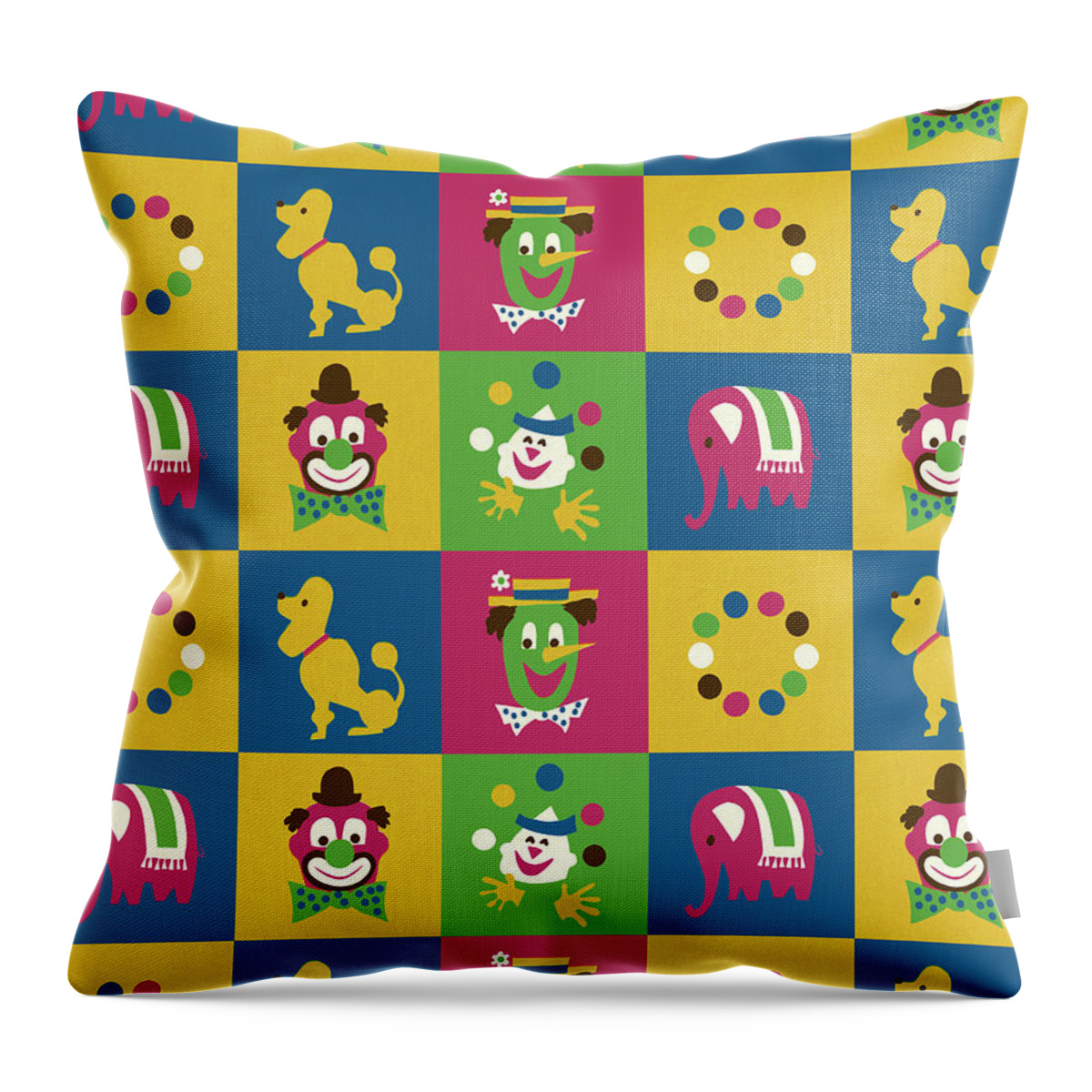 Animal Throw Pillow featuring the drawing Pattern of Clowns and Circus Animals by CSA Images