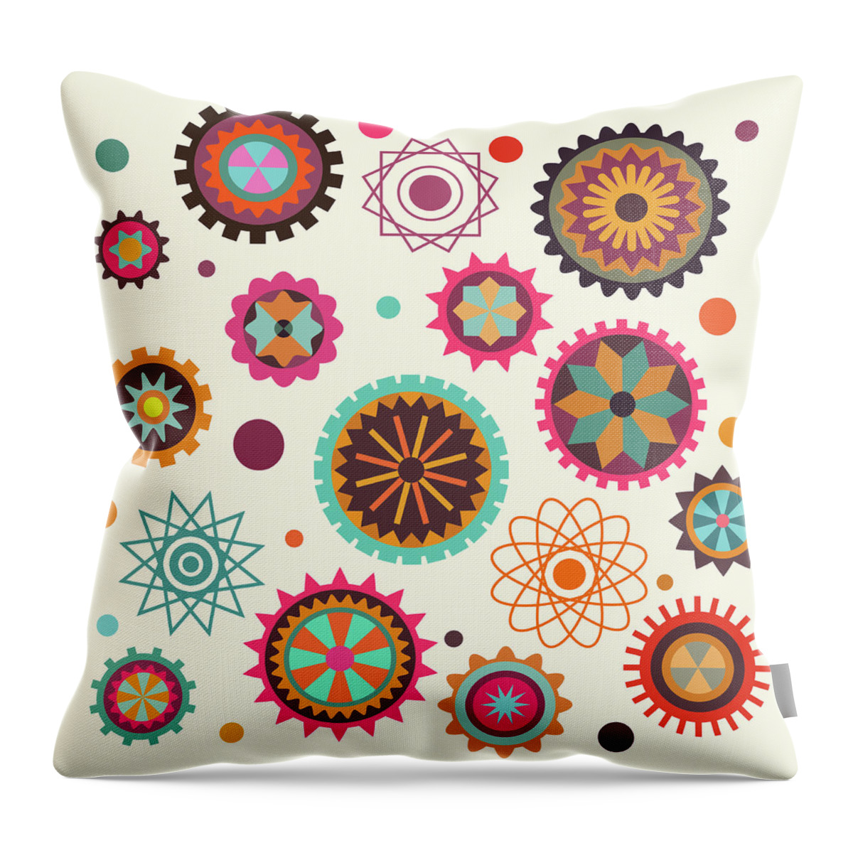 Abstract Throw Pillow featuring the photograph Patterned Cogs And Wheels by Ikon Images