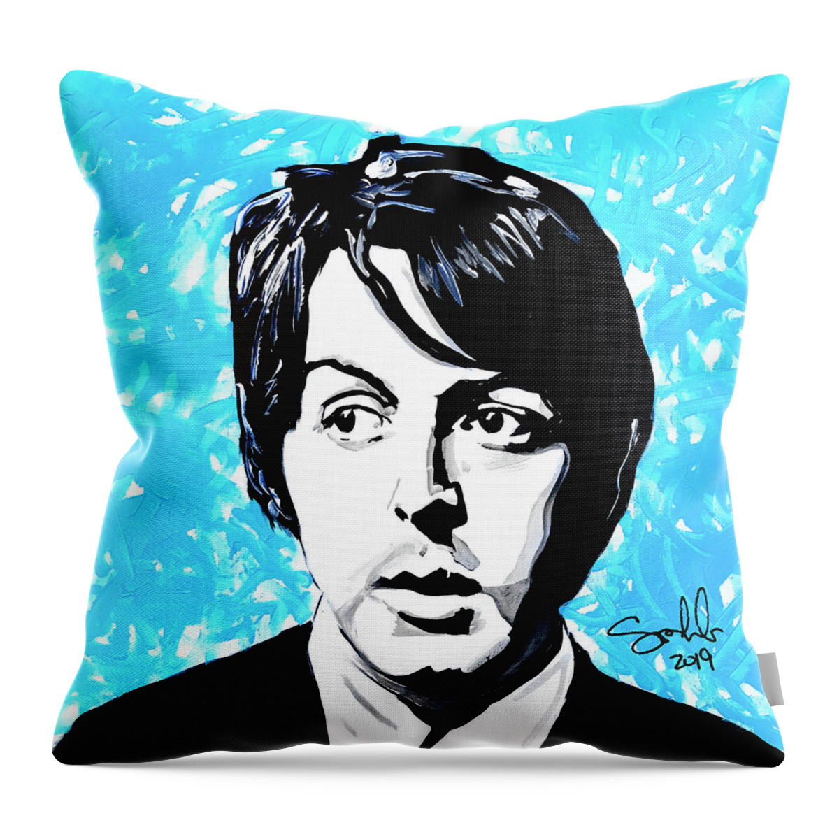 Ringo Starr Throw Pillow featuring the painting Paul by Sergio Gutierrez