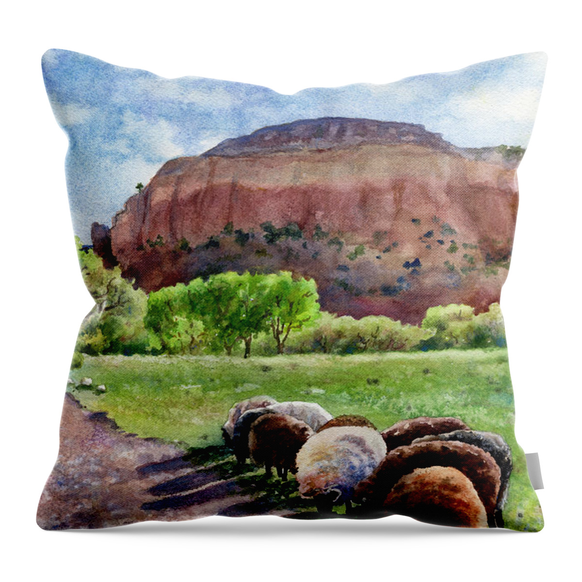 Ghost Ranch New Mexico Painting Throw Pillow featuring the painting Peaceful Pasture by Anne Gifford