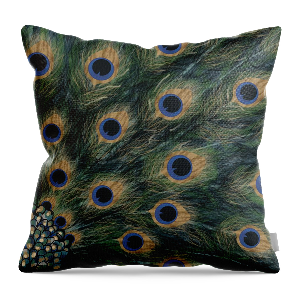 Portrait Throw Pillow featuring the drawing Peacock Fan by Joan Stratton