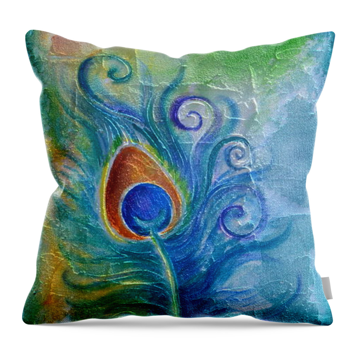 Peacock Throw Pillow featuring the painting Peacock Feather Mural by Agata Lindquist