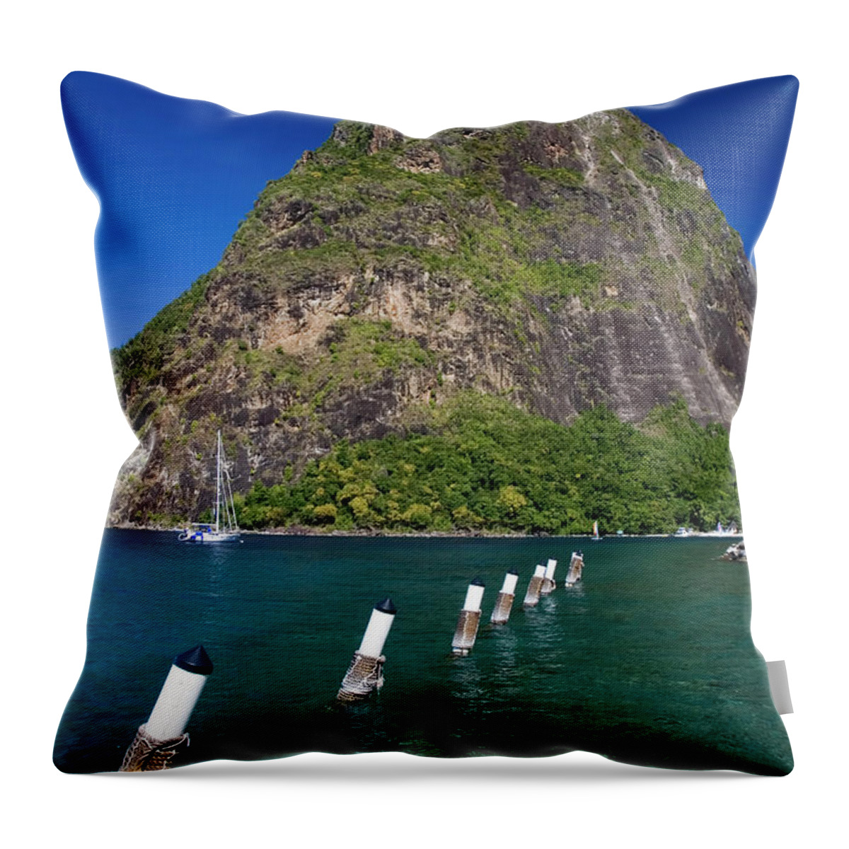 Water's Edge Throw Pillow featuring the photograph Peak In Saint Lucia by Stevegeer