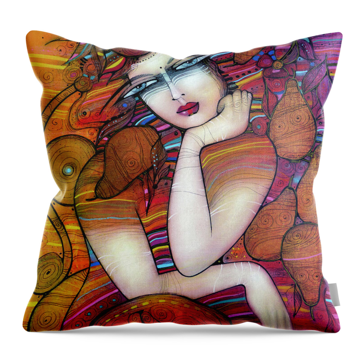 Albena Throw Pillow featuring the painting Pear Harvest by Albena Vatcheva