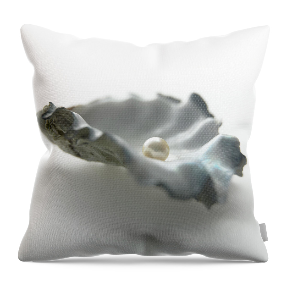 White Background Throw Pillow featuring the photograph Pearl In Oyster Shell by Biwa Studio