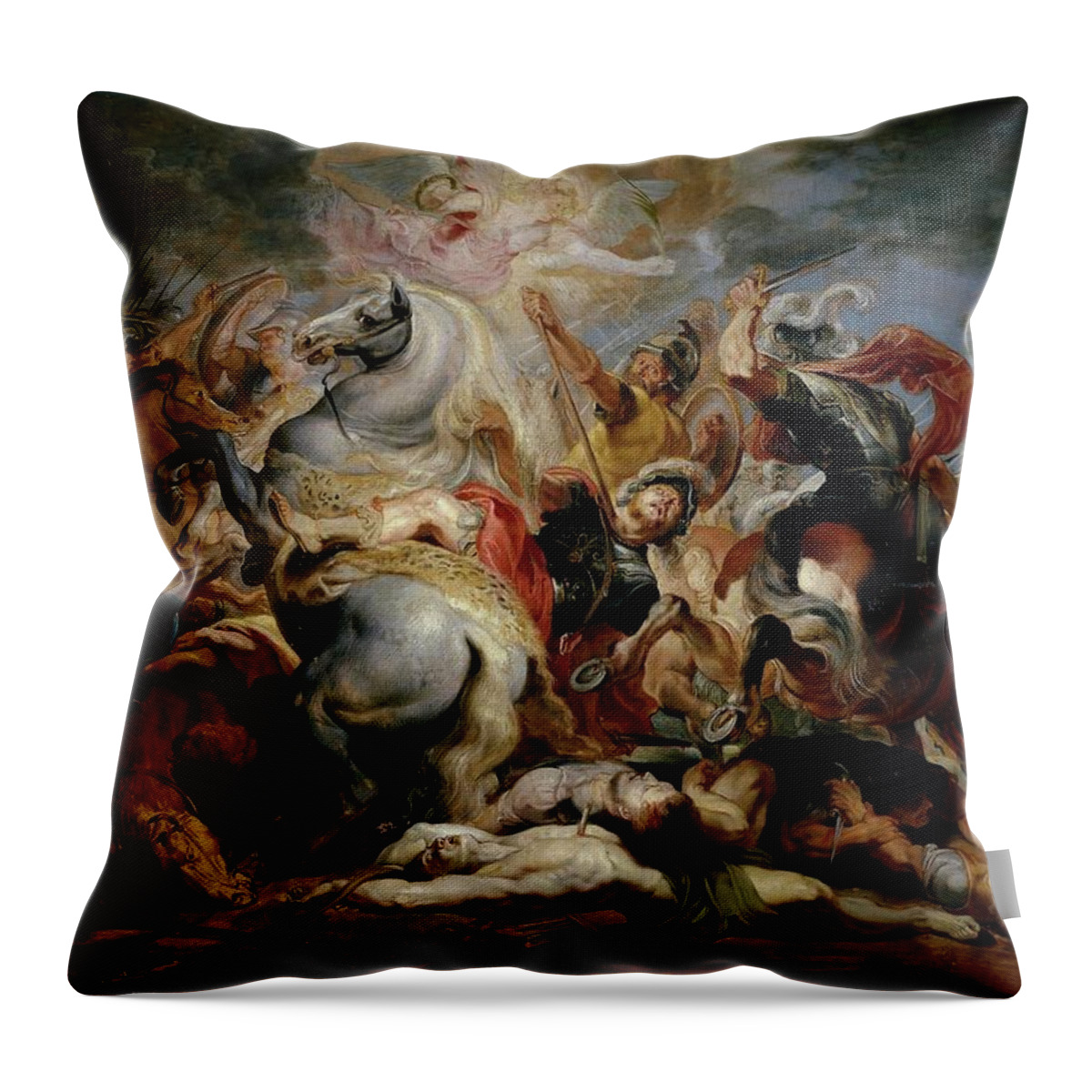 Peter Paul Rubens Throw Pillow featuring the painting Pedro Pablo Rubens / 'The Death of Consul Decio', 1616-1617, Flemish School, Oil on panel. by Peter Paul Rubens -1577-1640-