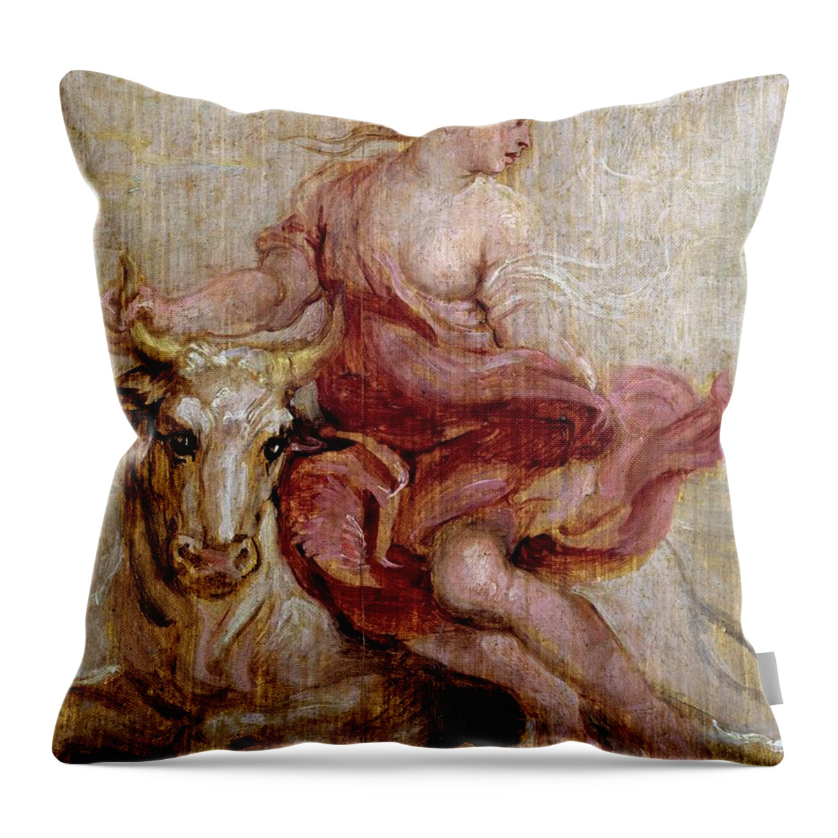 Europa Throw Pillow featuring the painting Pedro Pablo Rubens / 'The Rape of Europe', 1636-1637, Flemish School. Europa. by Peter Paul Rubens -1577-1640-
