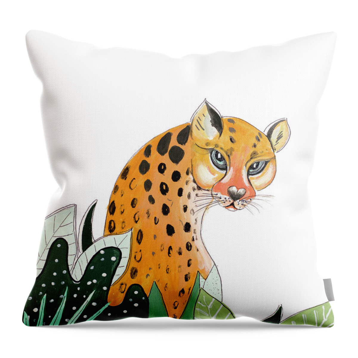 Peering Throw Pillow featuring the painting Peering Cheetah by Patricia Pinto