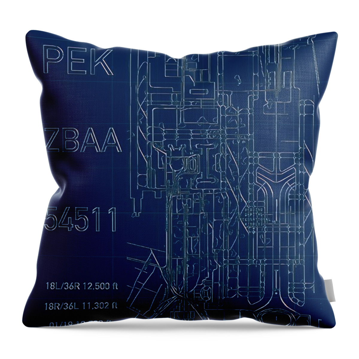 Pek Throw Pillow featuring the digital art PEK Beijing Capital Airport Blueprint by HELGE Art Gallery