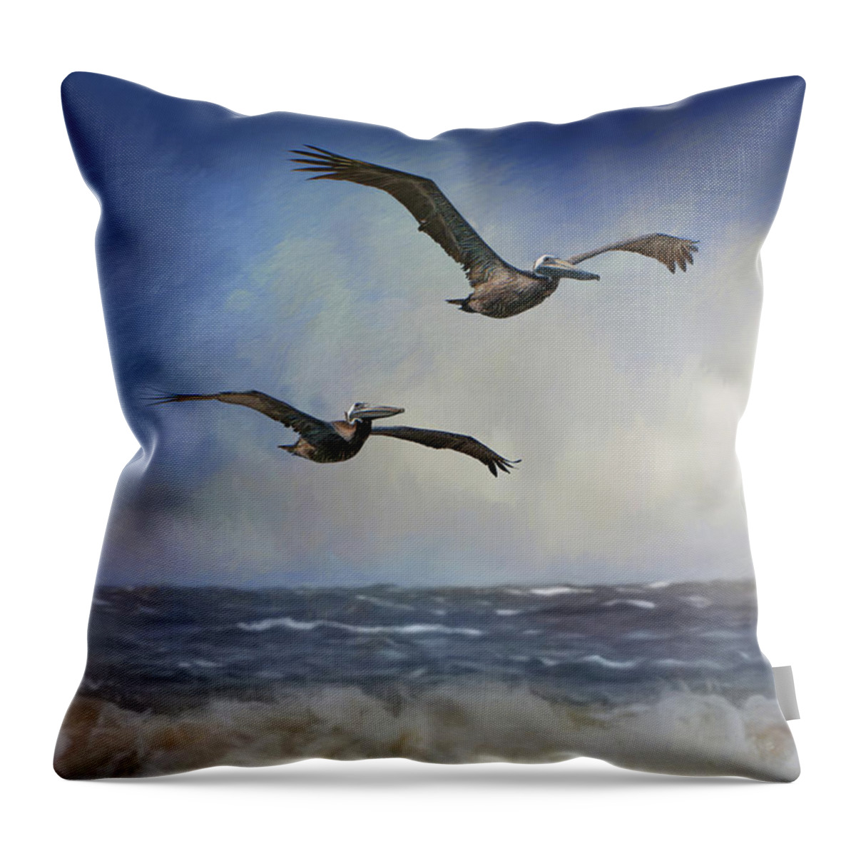 Pelicans Throw Pillow featuring the photograph Pelican Storm by Randall Allen