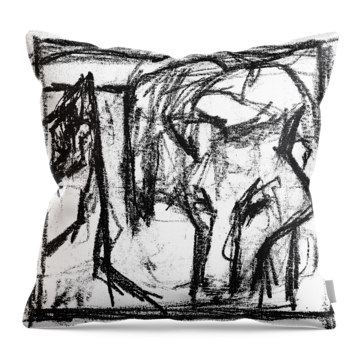 Canine Throw Pillow featuring the digital art Pencil Squares Black Canine c by Edgeworth Johnstone