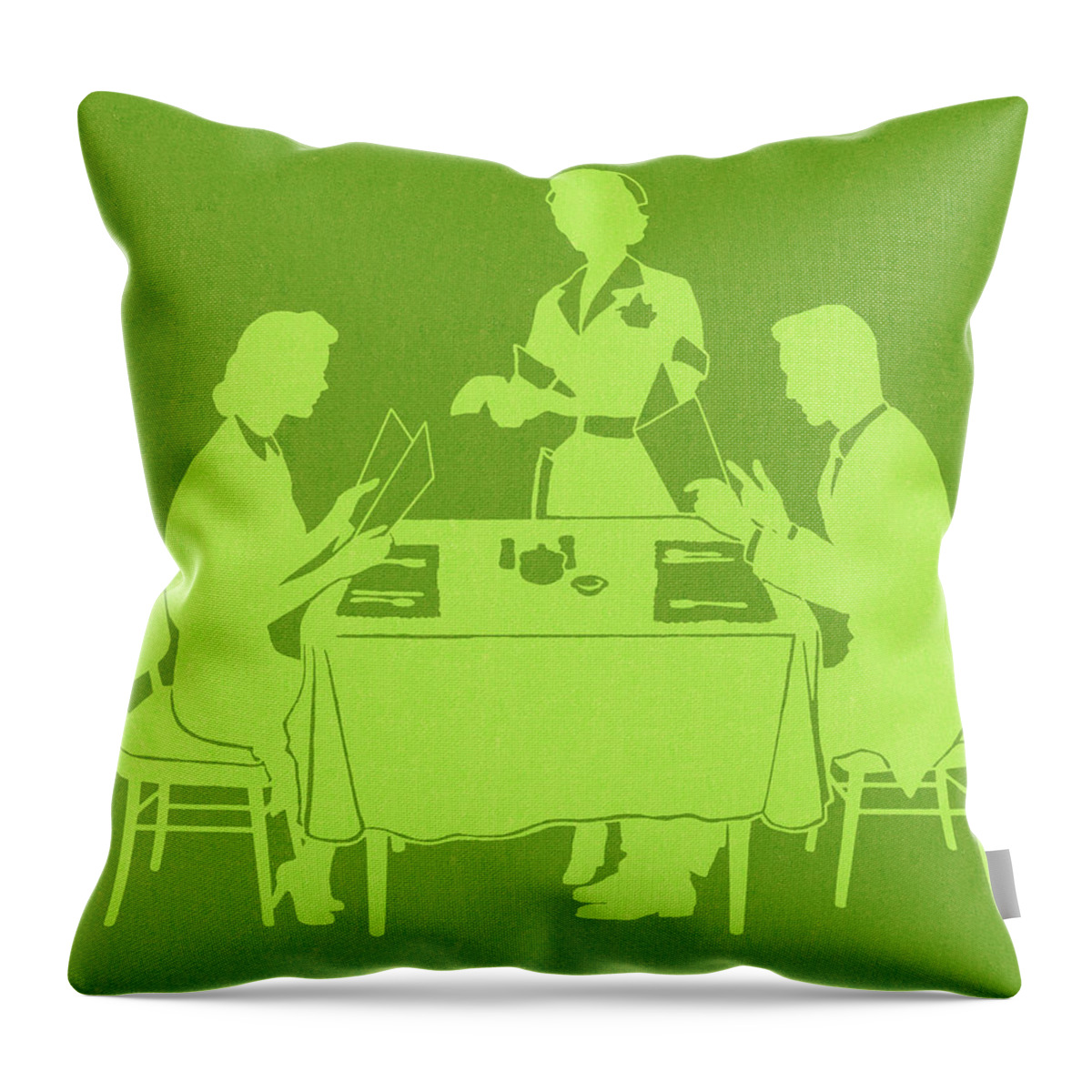 Adult Throw Pillow featuring the drawing People at Restaurant by CSA Images
