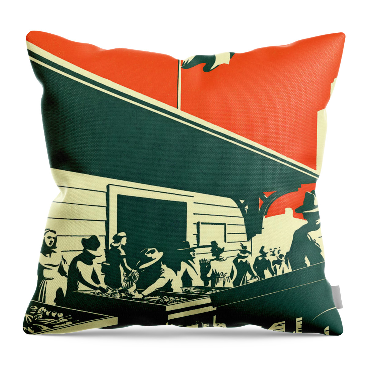 Architecture Throw Pillow featuring the drawing People at Tables Outside a Building by CSA Images