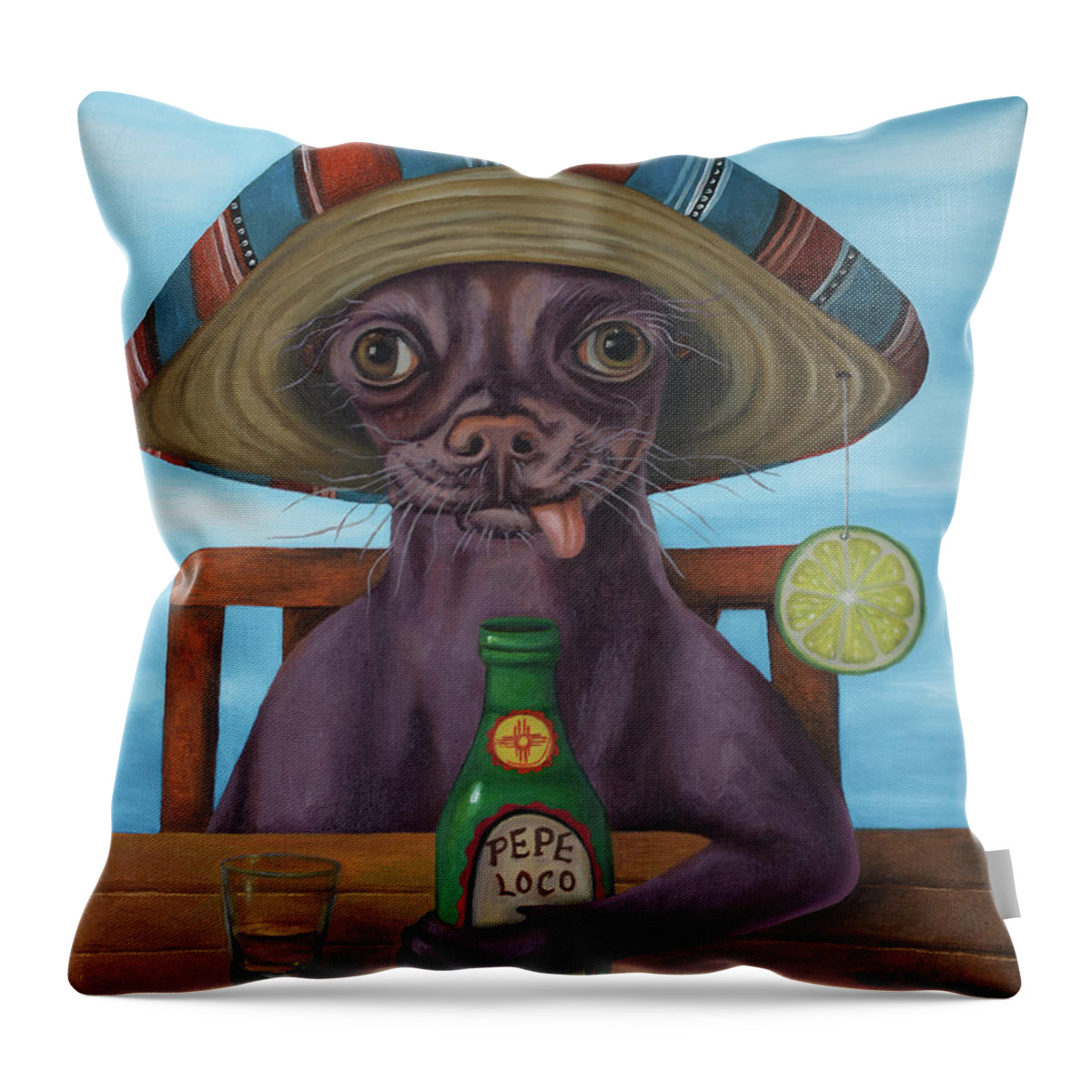 Chihuahua Throw Pillow featuring the painting Pepe Loco  by Leah Saulnier The Painting Maniac