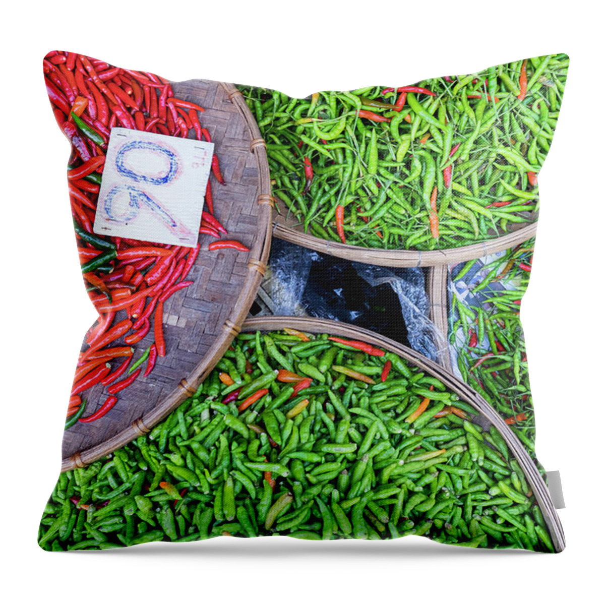 Asian Throw Pillow featuring the photograph Peppers at the Market by Nicole Young