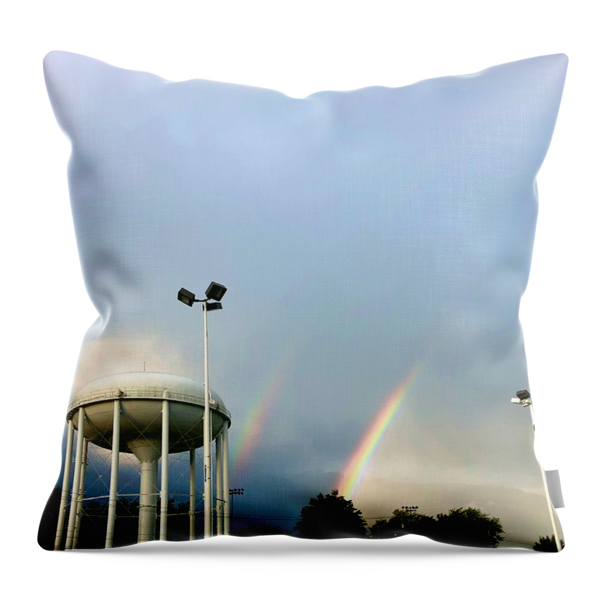 Rainbow Throw Pillow featuring the photograph Perry Hall Double Rainbow by Chris Montcalmo