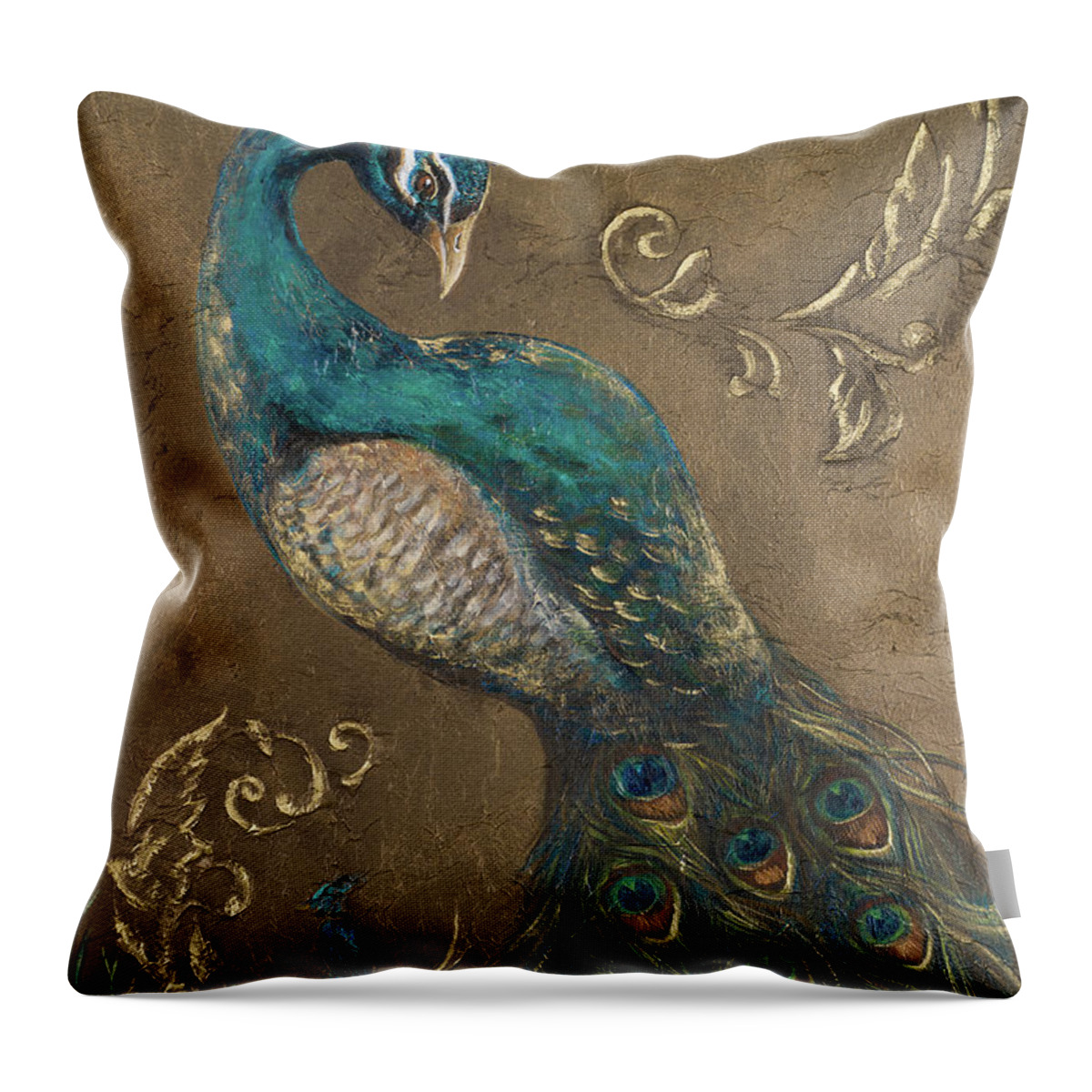 Peacock Throw Pillow featuring the painting Pershing Peacock II by Tiffany Hakimipour