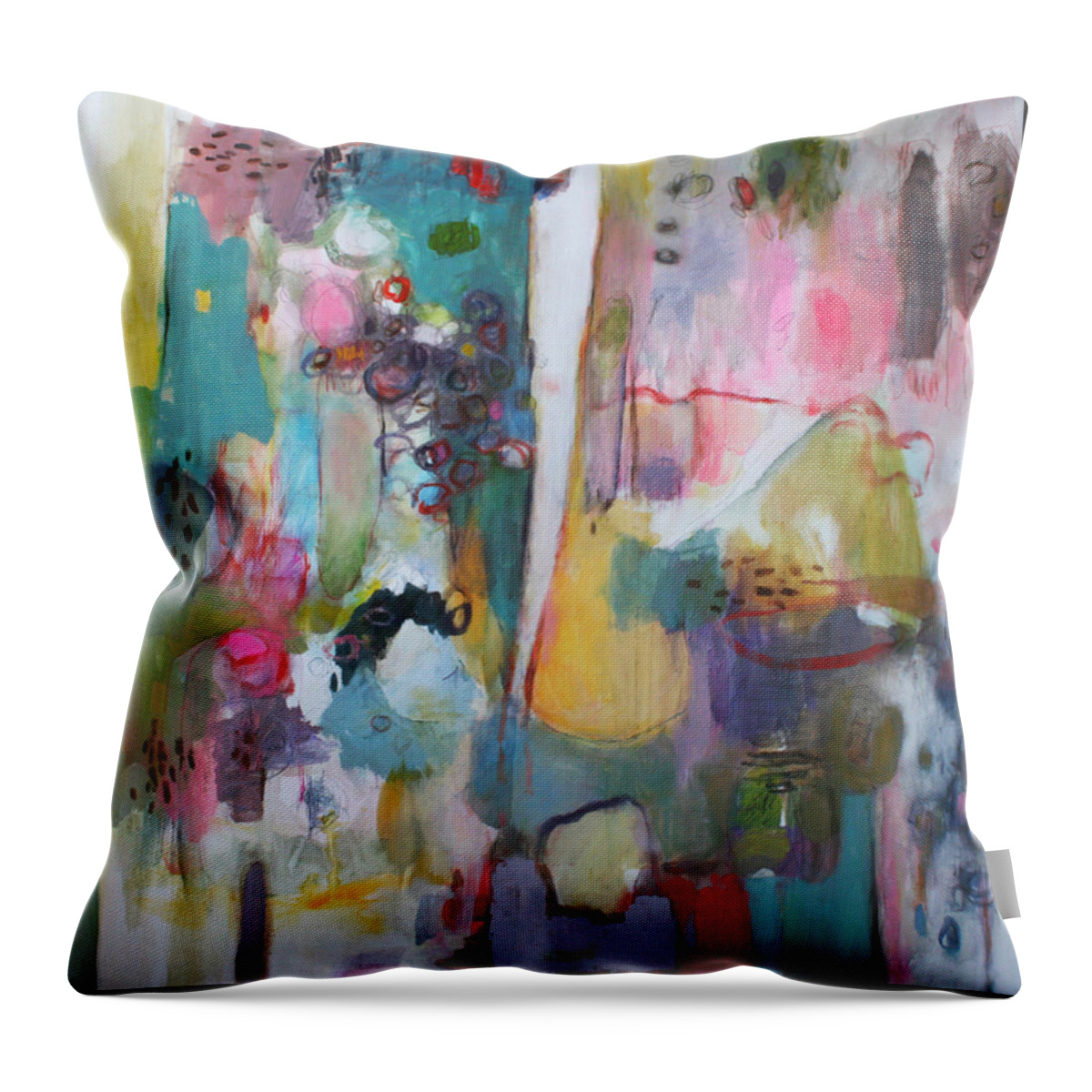 Abstract Throw Pillow featuring the painting Under a Peruvian Sky by Janet Zoya