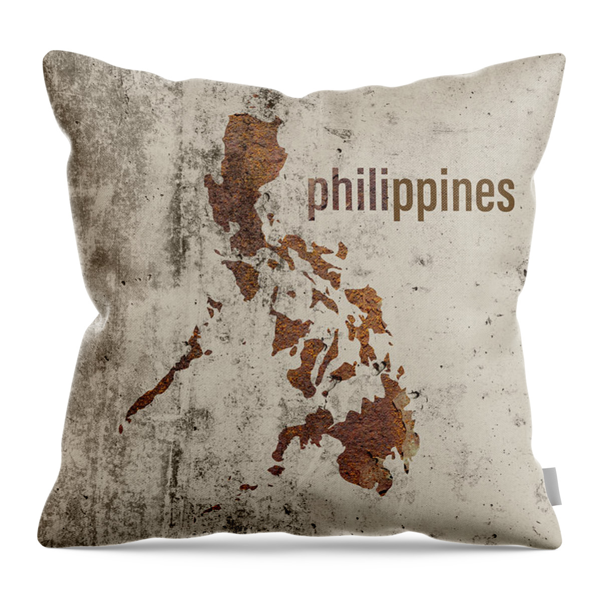 Philippines Throw Pillow featuring the mixed media Philippines Map Rusty Cement Country Shape Series by Design Turnpike