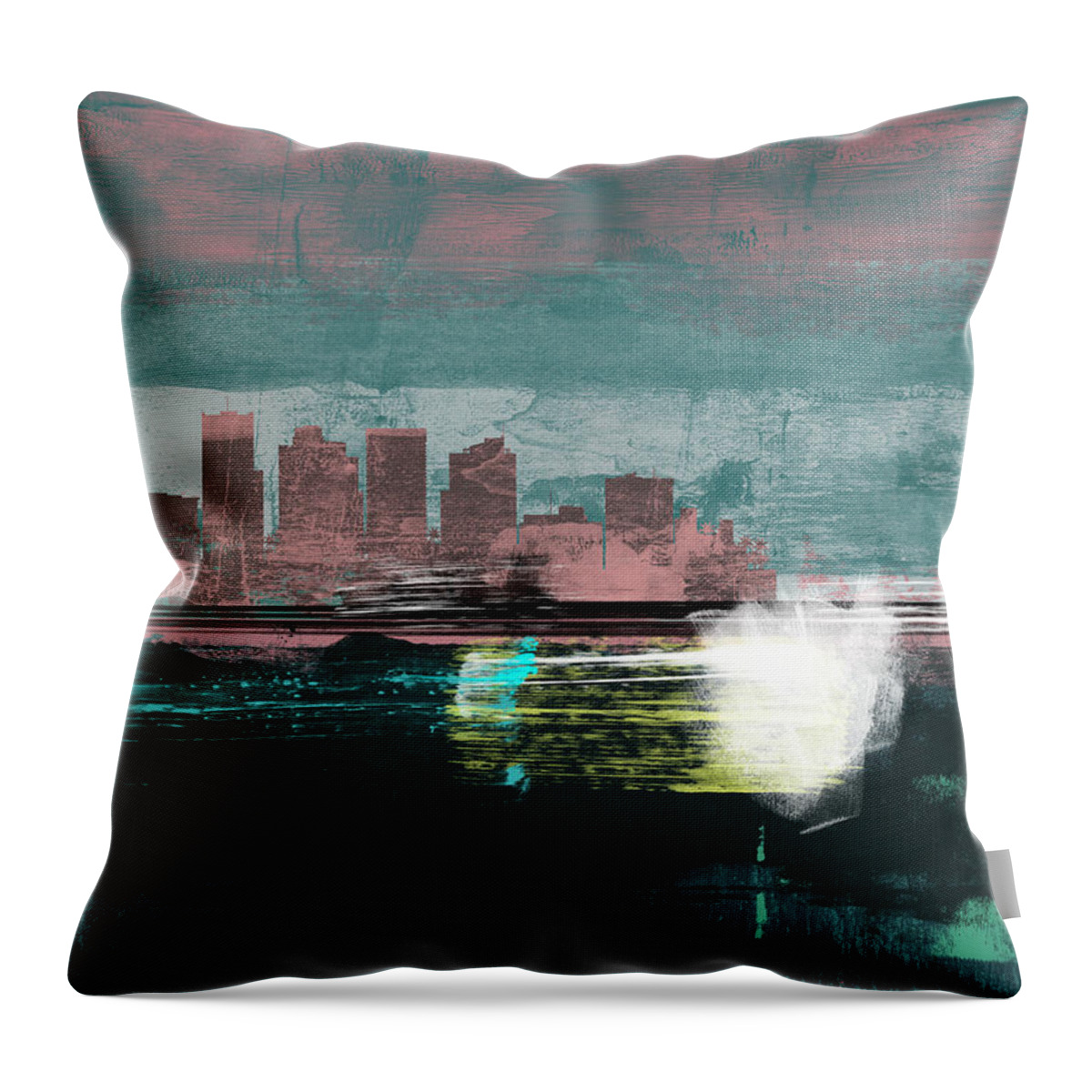 Phoenix Throw Pillow featuring the mixed media Phoenix Abstract Skyline I by Naxart Studio
