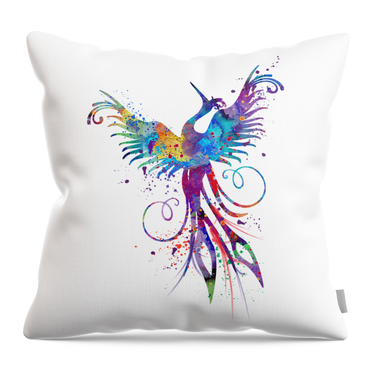 Watercolor Print Throw Pillow featuring the digital art Phoenix Watercolor Print Nursery Art Gift for Her Bird Art by White Lotus