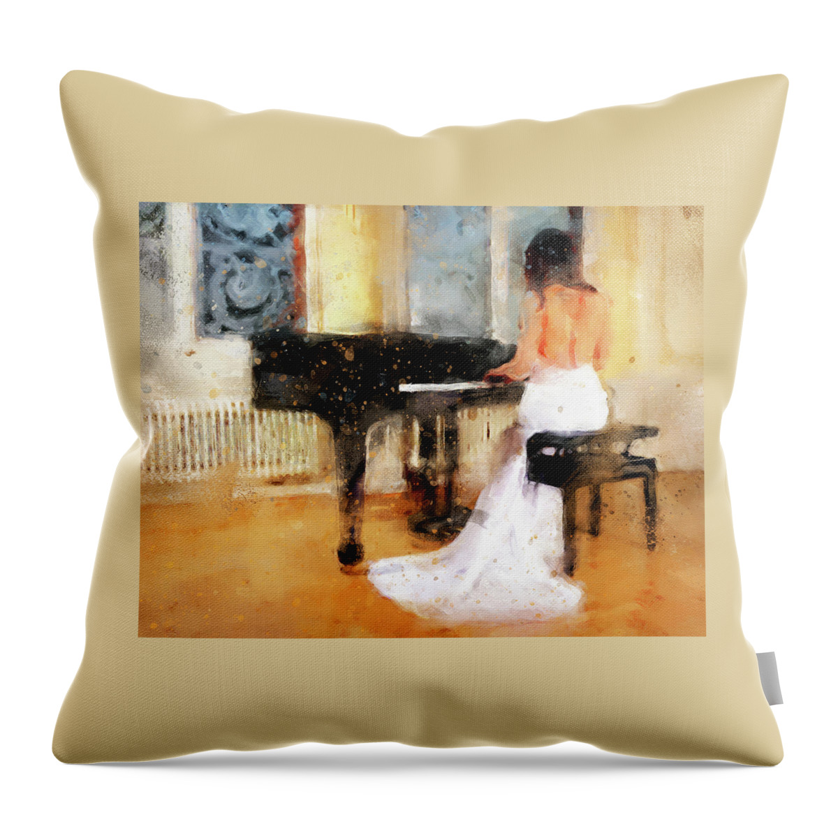 Bride Throw Pillow featuring the digital art Piano playing bride by Rob Smith's