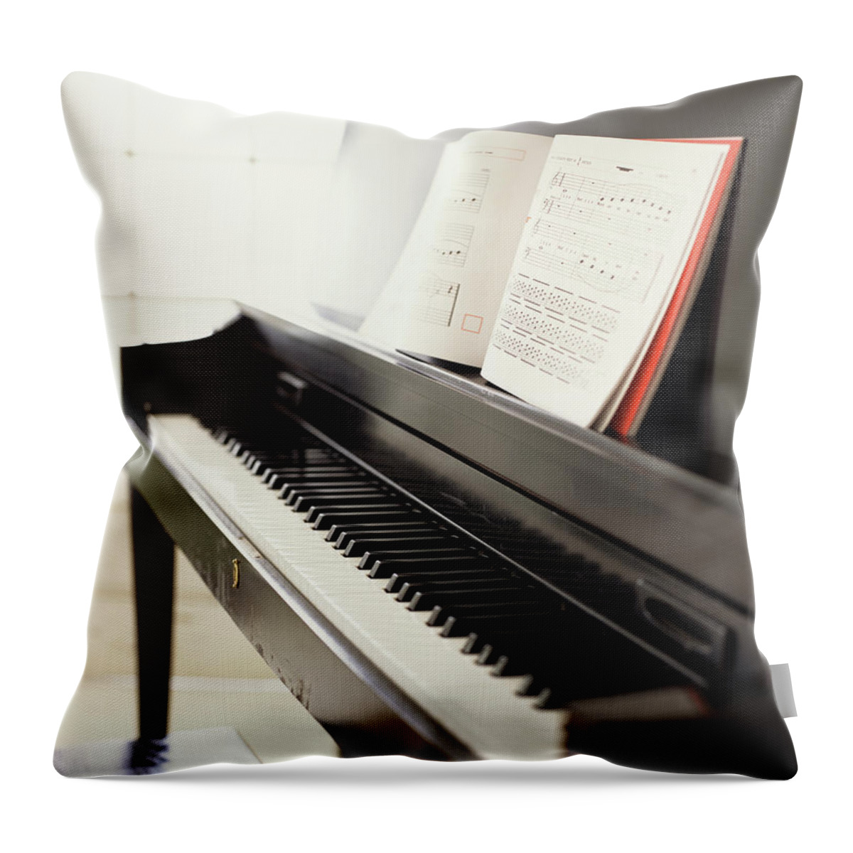 Piano Throw Pillow featuring the photograph Piano With Sheet Music by James Baigrie