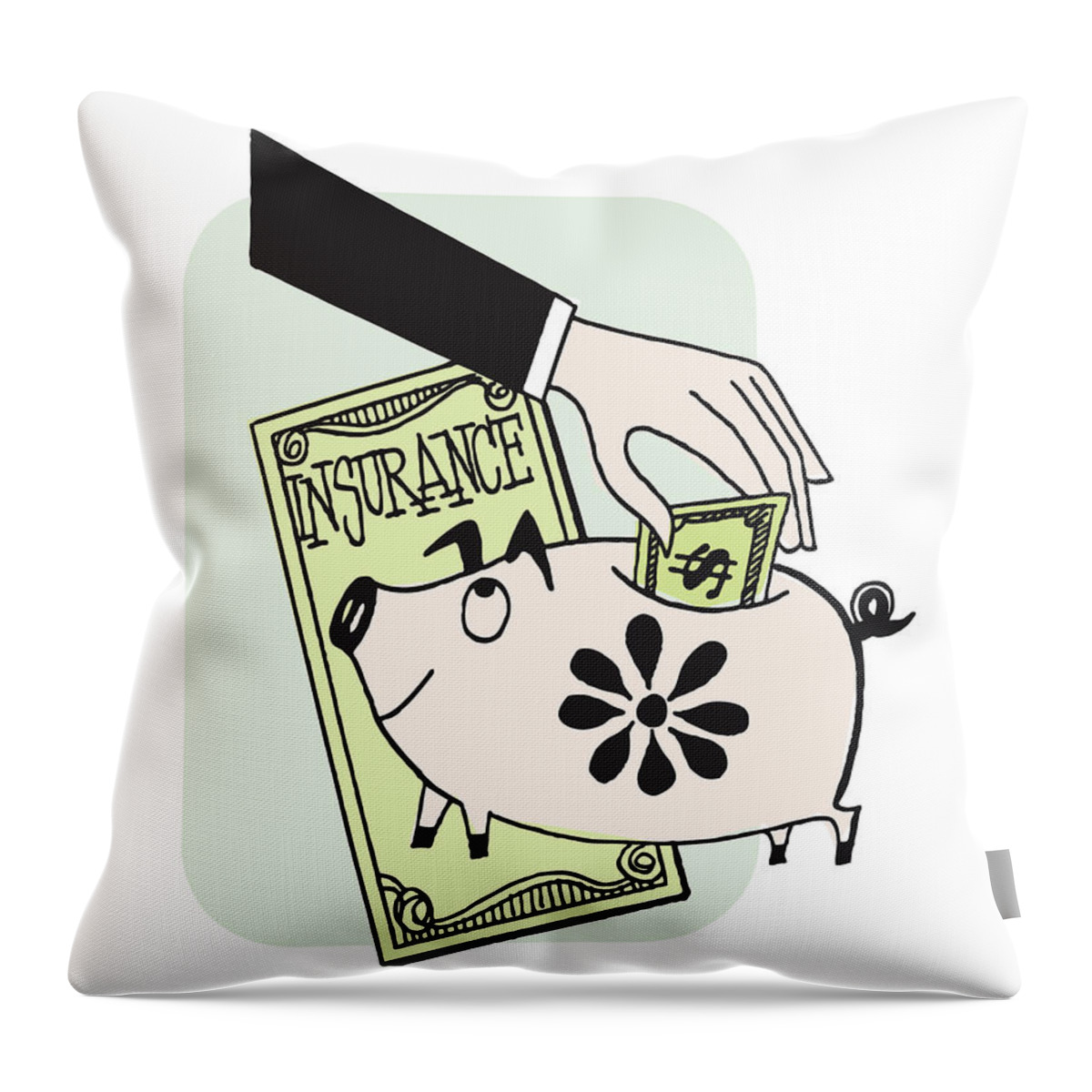 Animal Throw Pillow featuring the drawing Piggy Bank with Insurance Money by CSA Images