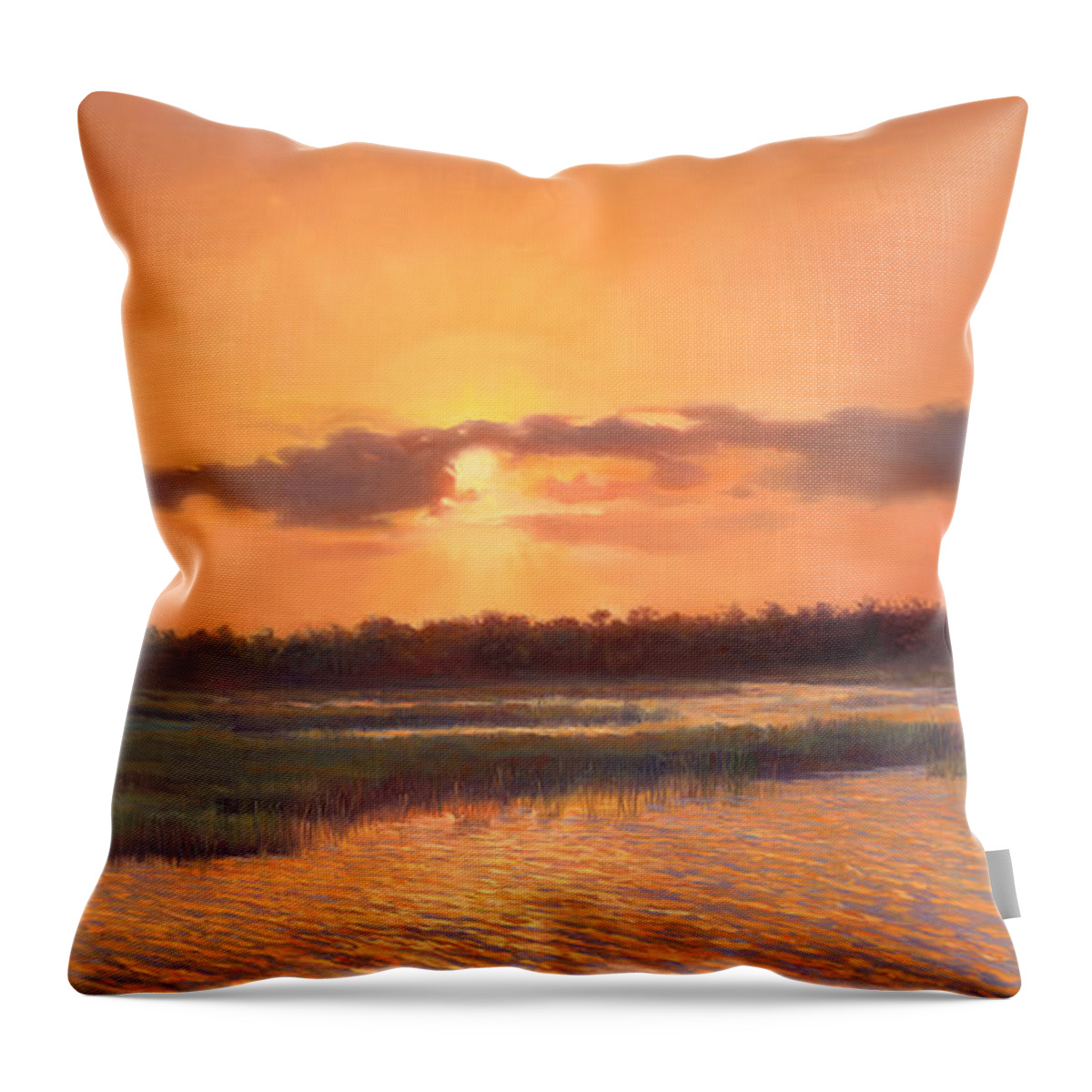 Panoramic Landscape Throw Pillow featuring the painting Pine Glades Sunset by Laurie Snow Hein