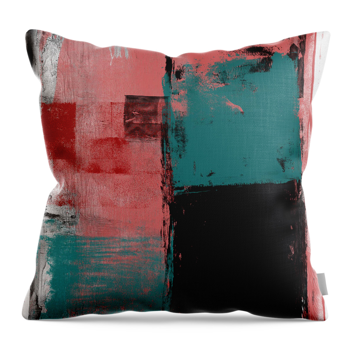Abstract Throw Pillow featuring the painting Pine Green and Red Abstract Study by Naxart Studio