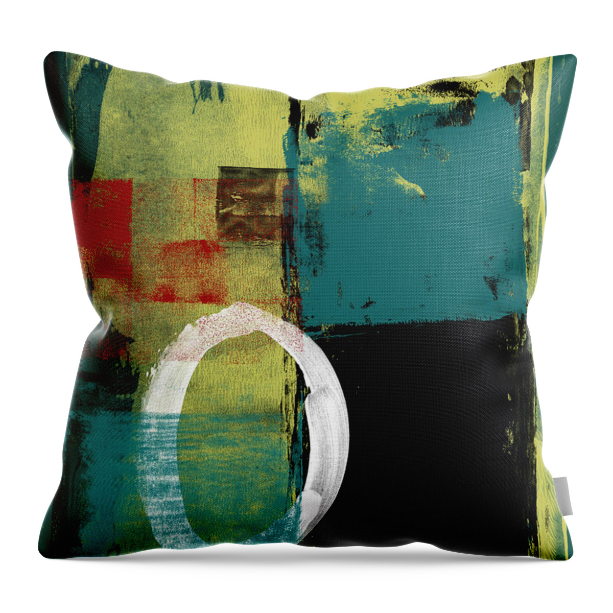 Abstract Throw Pillow featuring the painting Pine Green and Yellow Abstract Study by Naxart Studio