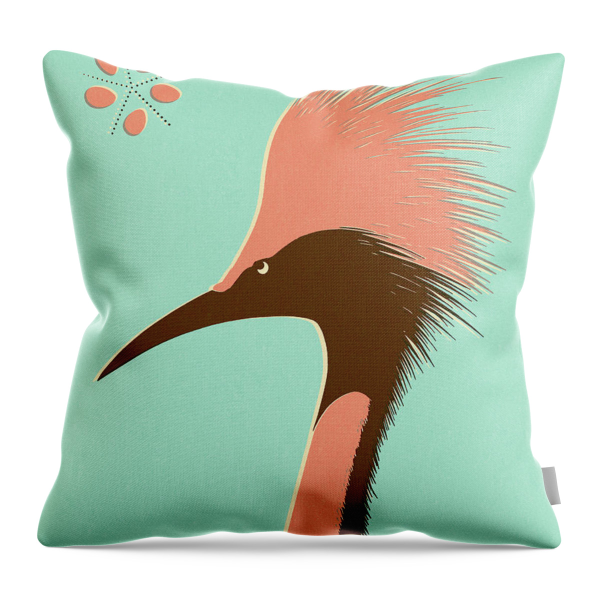 Animal Throw Pillow featuring the drawing Pink and Brown Crane on Blue Background by CSA Images