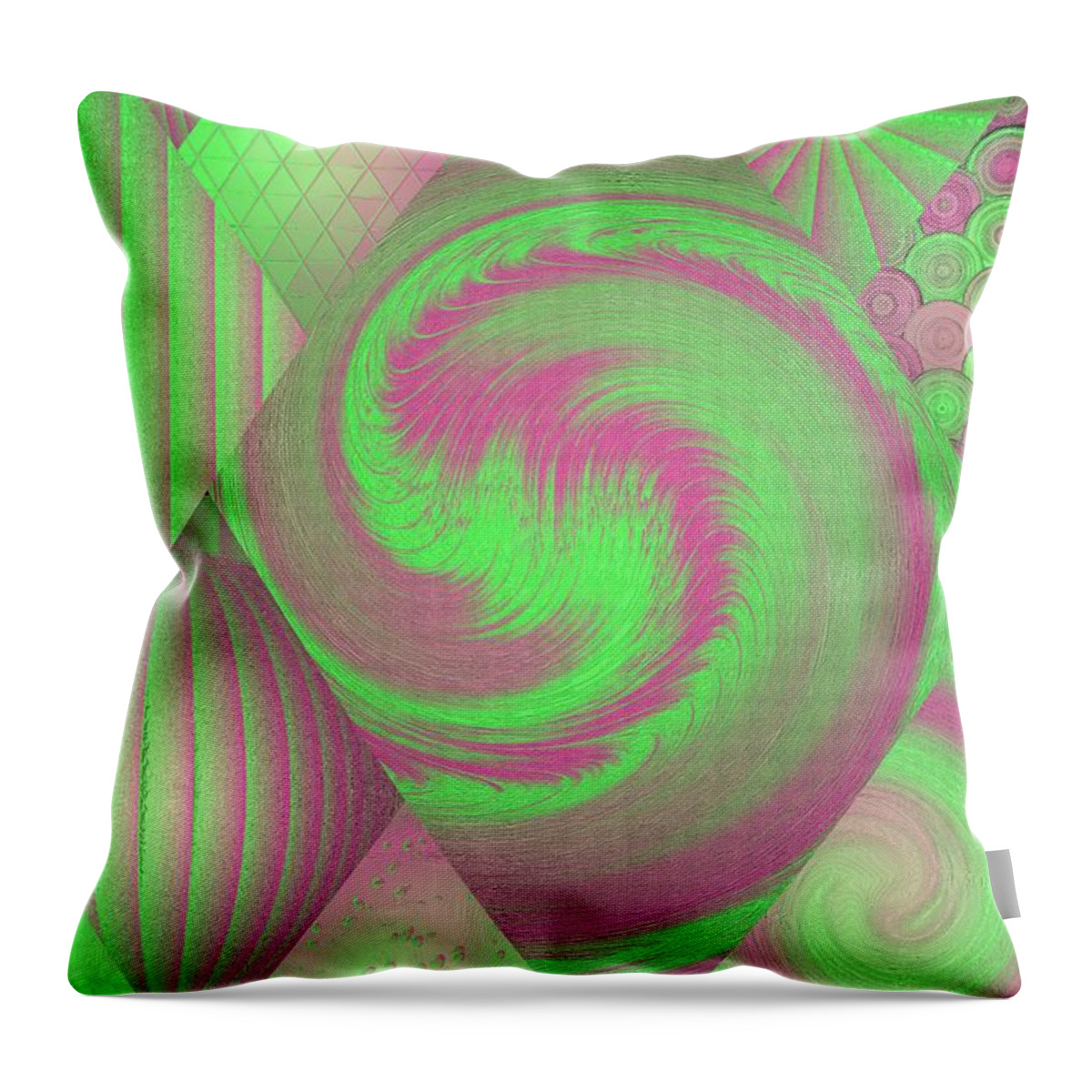 Collage Throw Pillow featuring the digital art Pink and Green Modern Collage by Rachel Hannah