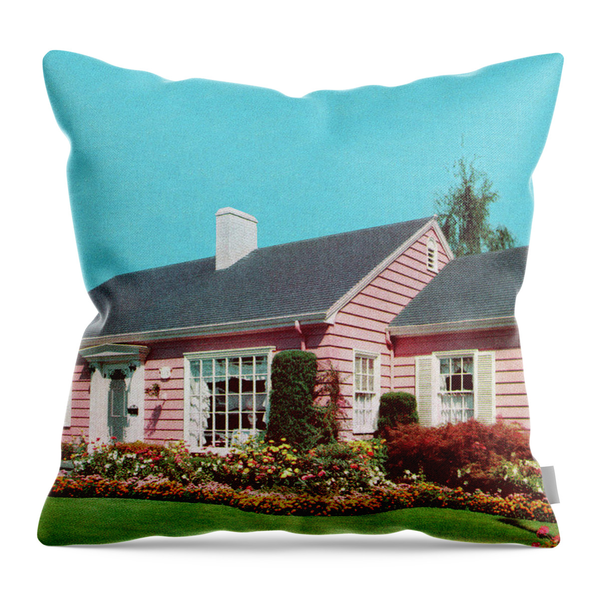 Architecture Throw Pillow featuring the drawing Pink House by CSA Images