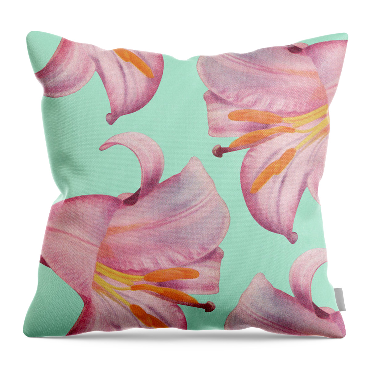 Bloom Throw Pillow featuring the drawing Pink Lilies by CSA Images