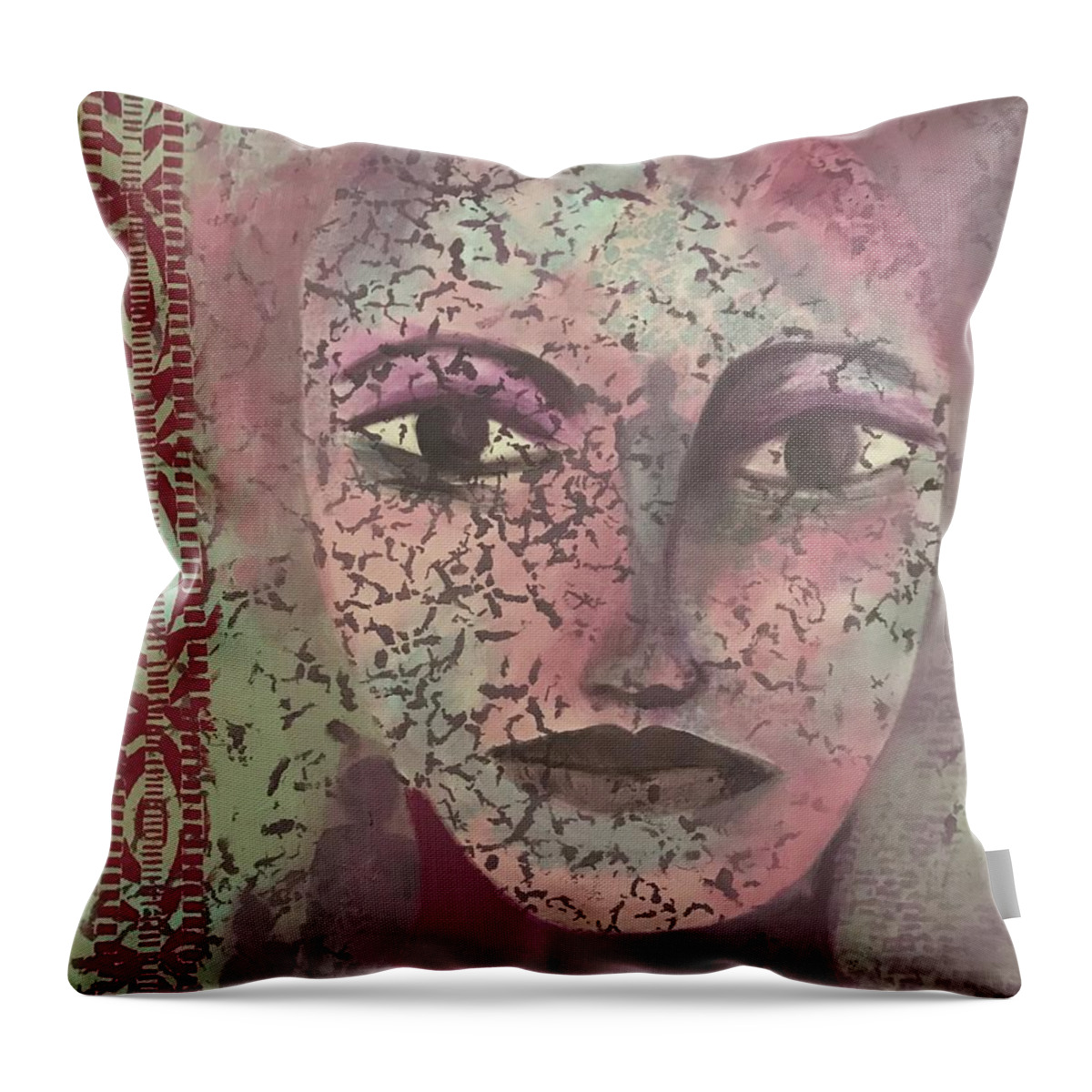 Portrait Throw Pillow featuring the painting Pink portrait by Hila Abada