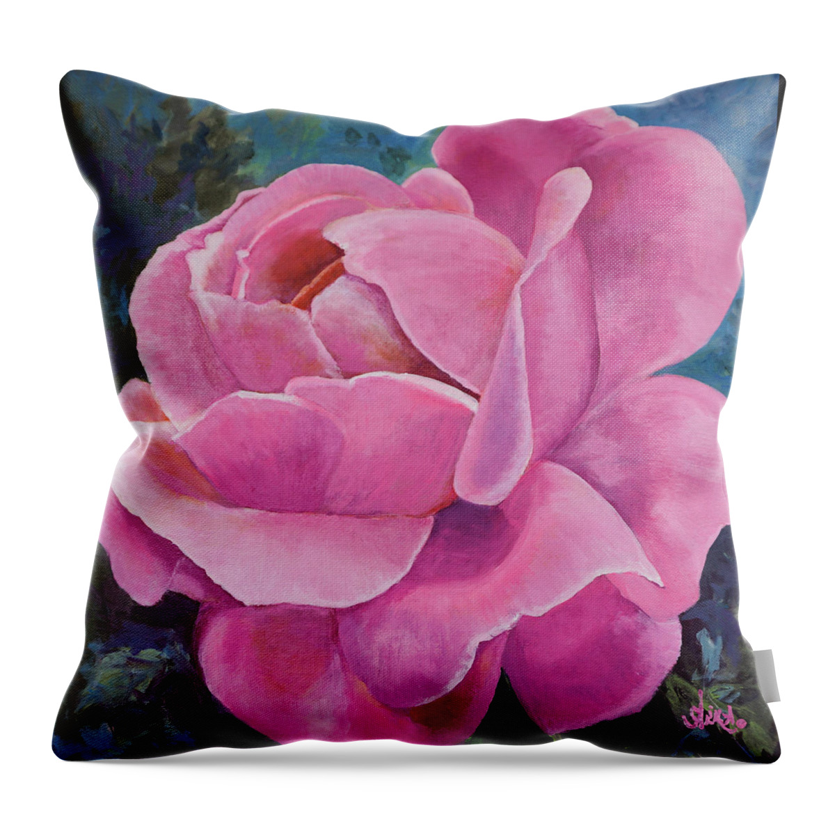 Rose Throw Pillow featuring the painting Pink Rose by Alika Kumar