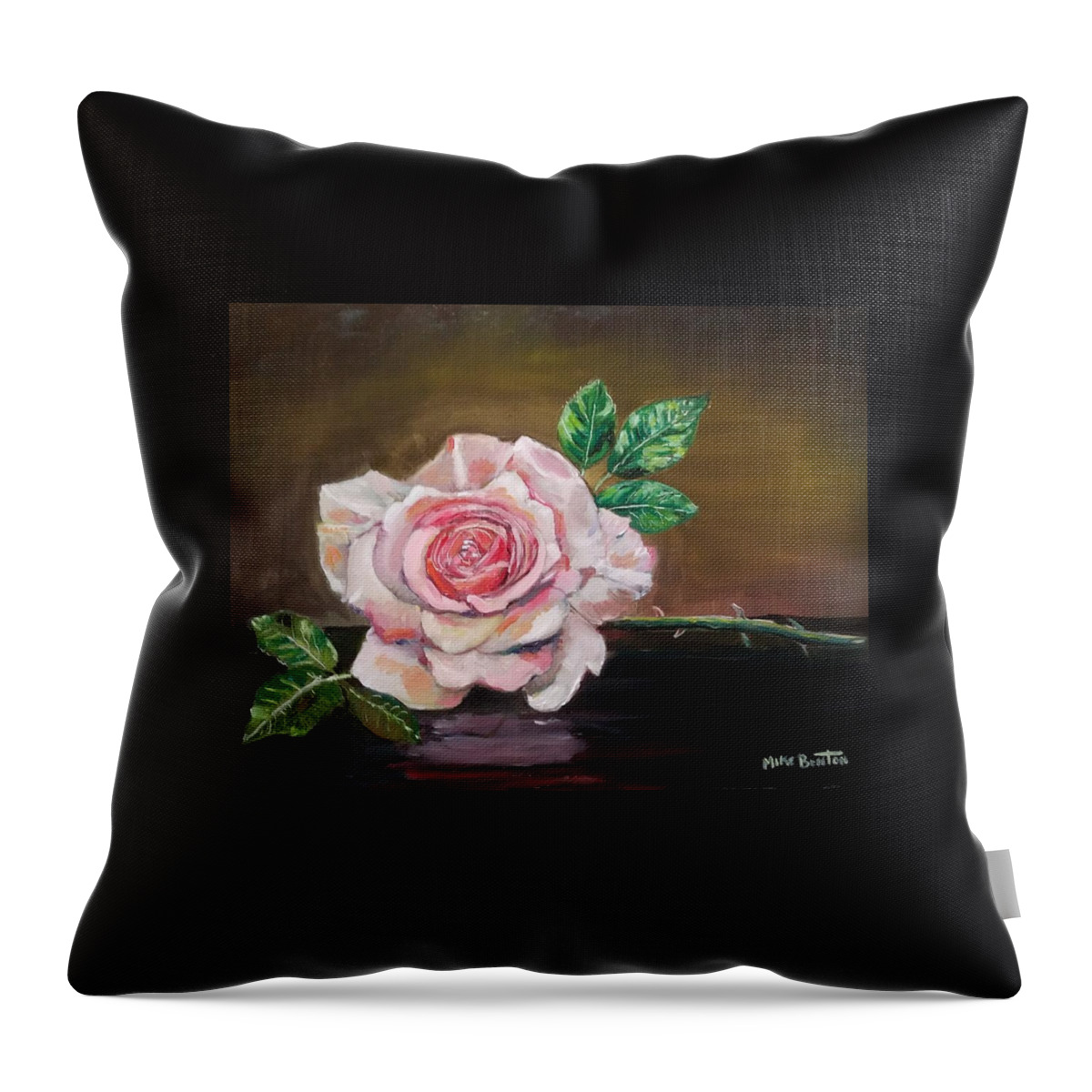 Still Life Throw Pillow featuring the painting Pink Rose by Mike Benton