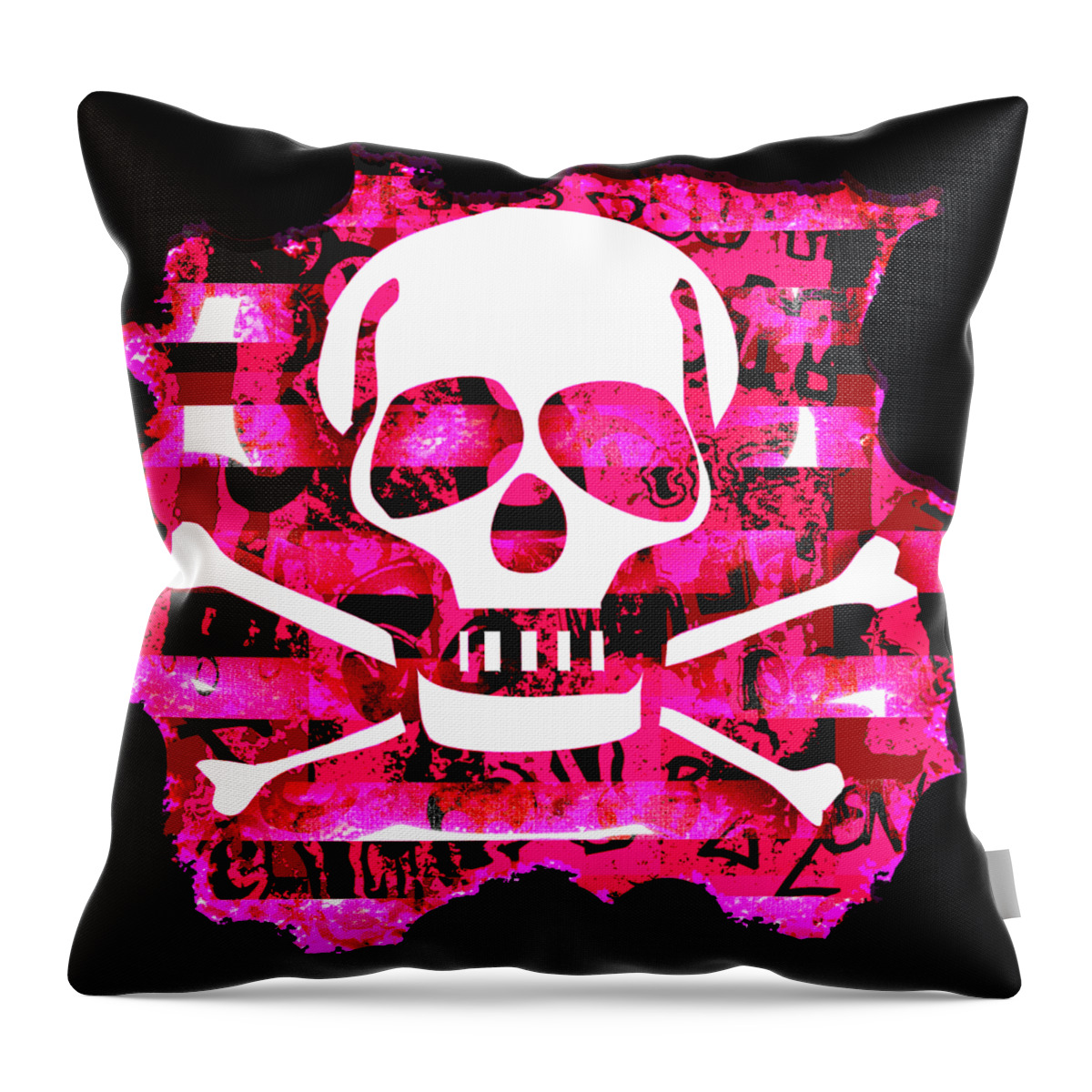 Skull Throw Pillow featuring the digital art Pink Skull Crossbones Graphic by Roseanne Jones