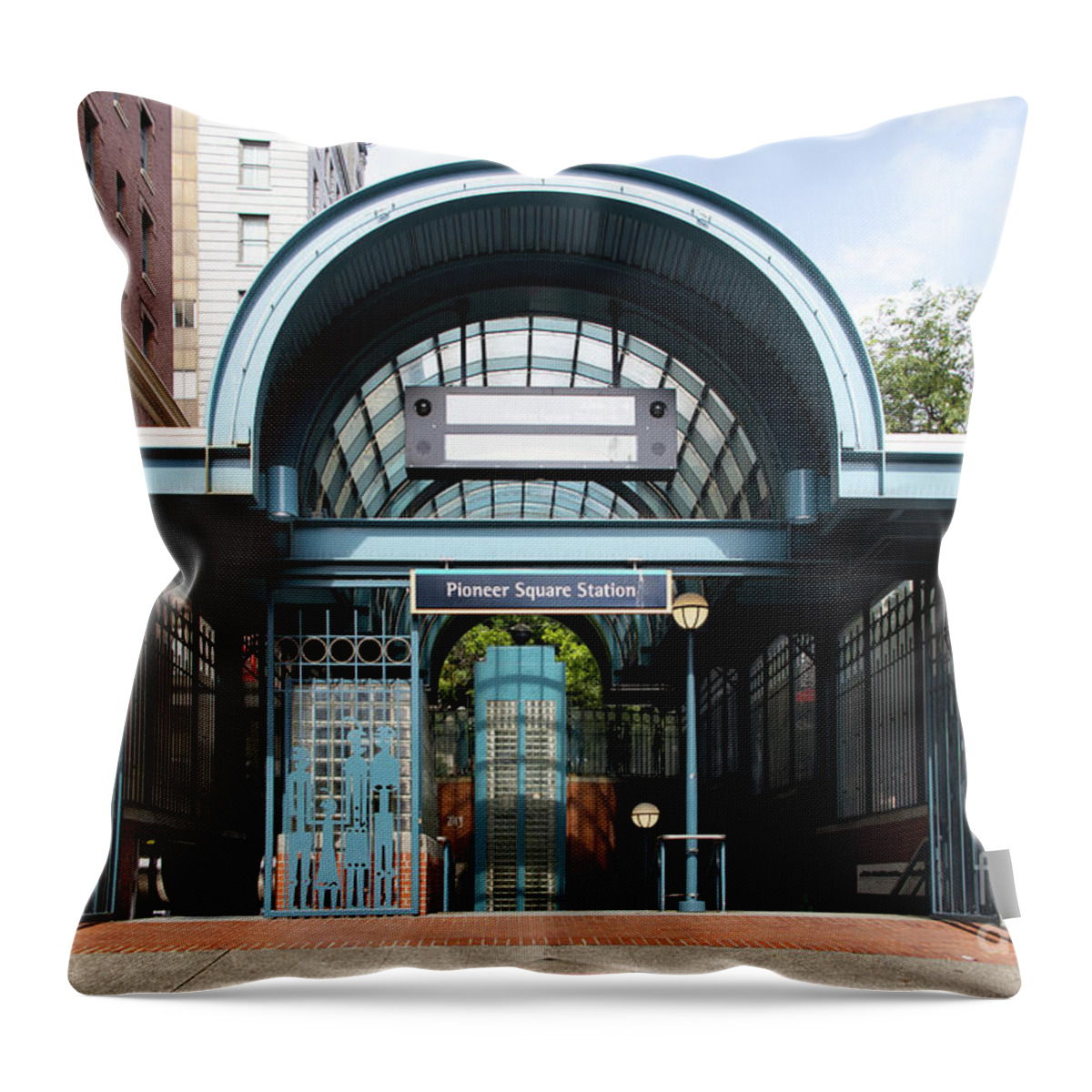 Wingsdomain Throw Pillow featuring the photograph Pioneer Square Station Seattle Washington R1497 by Wingsdomain Art and Photography