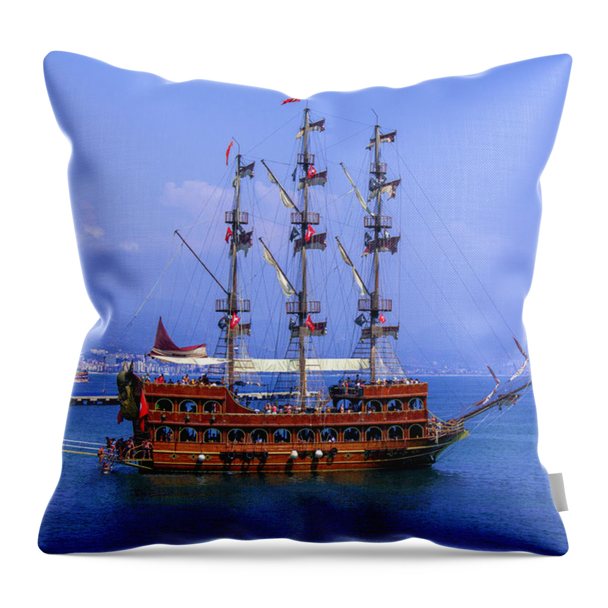 Ship Throw Pillow featuring the photograph Pirate ship in Alanya by Sun Travels